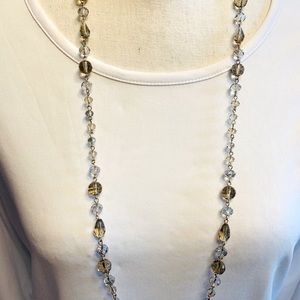 Brown and Clear Beaded Gold Plated Necklace from Nordstroms New With Tags
